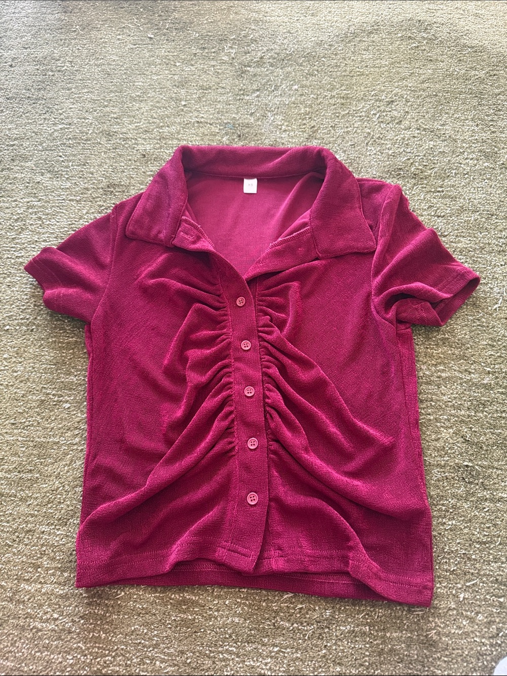 Girls' Ruched Button-Front Short Sleeve Top - Raspberry